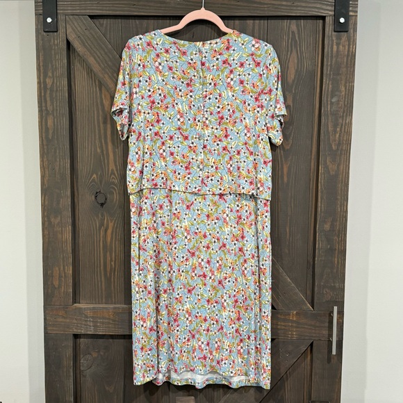 J. Jill Women’s‎ Floral Short Sleeve Overlay Top Button Back Dress Blue Size Med - Picture 2 of 8